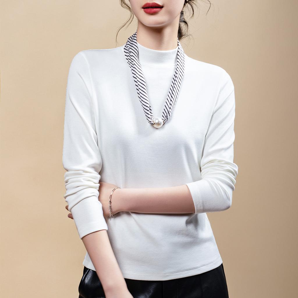 Autumn and winter slim-fitting versatile and thin inner top fashionable solid color semi-turtleneck bottoming shirt women's long sleeves