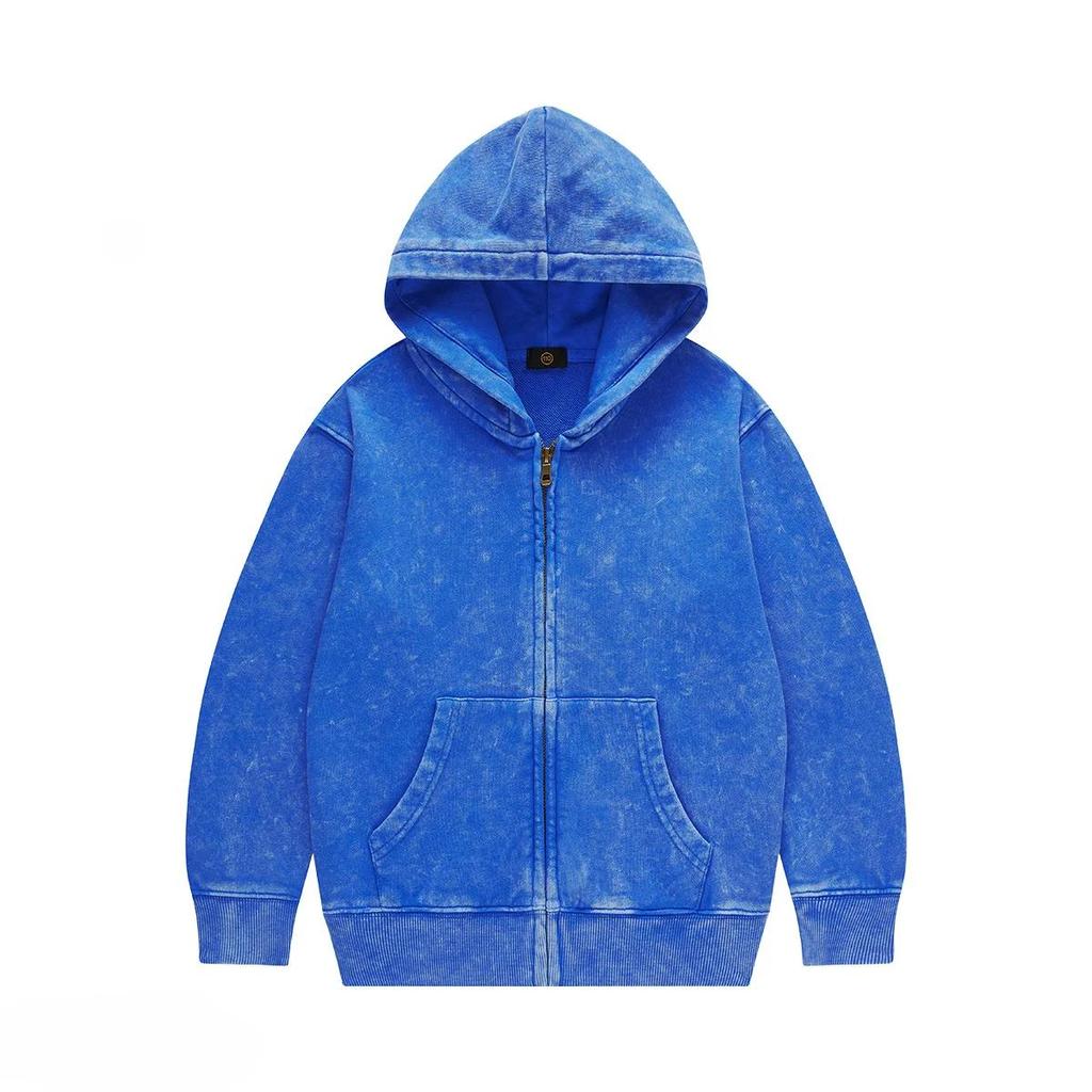 Odzież wierzchnia dla dzieci 2025 Jesień Modne Cool 350G Bawełna frotte Vintage Bluzy z kapturem na zamek Chłopcy Dziewczynki Casual Sportowe Topy Ubrania dla dzieci