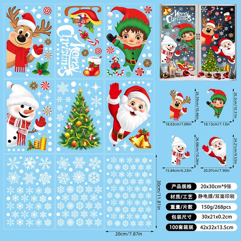 

Pink Christmas Window Stickers 3D Santa Claus House Snowflakes Electrostatic Sticker Home 2025 Xmas Party Christmas Decor