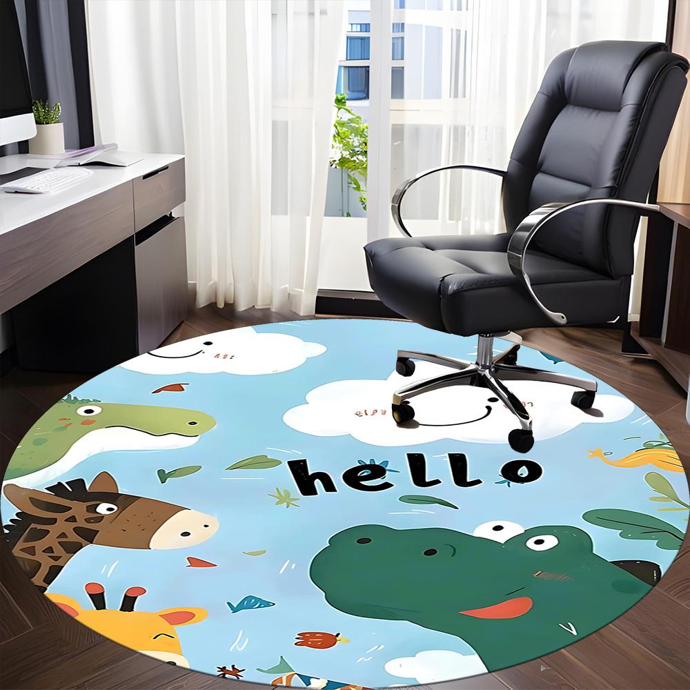 1PC Zoo Animals Pattern Office Round Area Rug, Mat Suitable For Office, Under Office Chairs Bedroom Living Room Home Decor, Room Deco