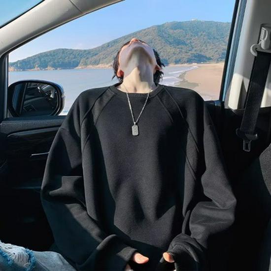 Herren Schweres Boxy Sweatshirt - Lockerer Rundhalsausschnitt, Überschnittene Schultern, Langarm für Frühling/Herbst