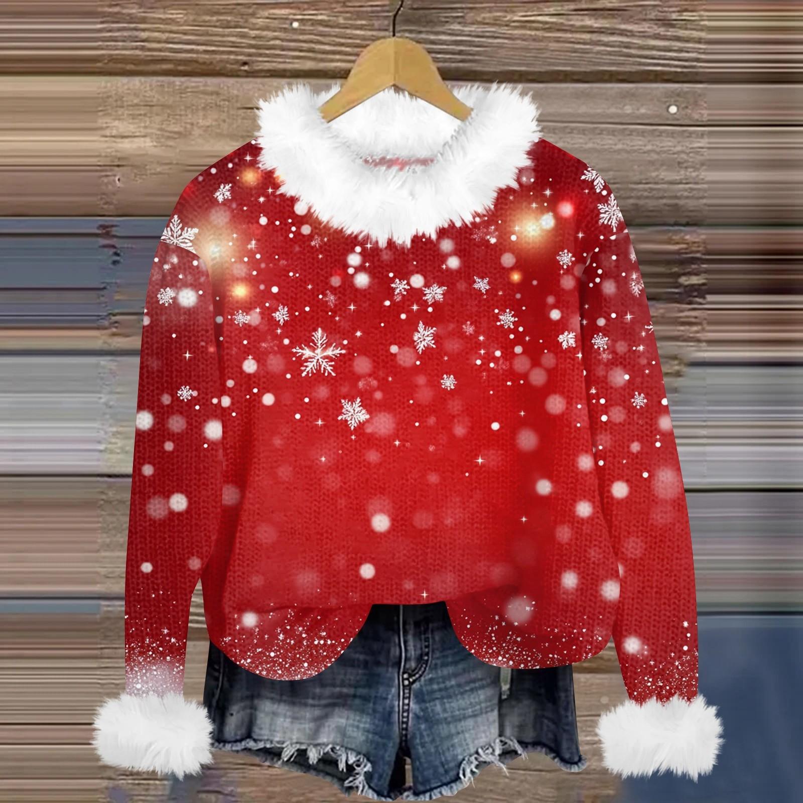 Свитшоты для женщин Вязаный свитер Милая рубашка Осенний круглый вырез Пуловер с меховым — фото 13