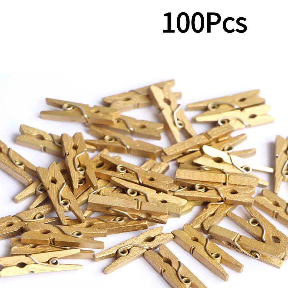 50/100 Stück 25mm Mini Goldene Holzklammern für Foto-Wäscheklammern Weiße Klammern Bastel-Wäscheklammern Aktivitäten Tägliche Dekorationsklammern Woo