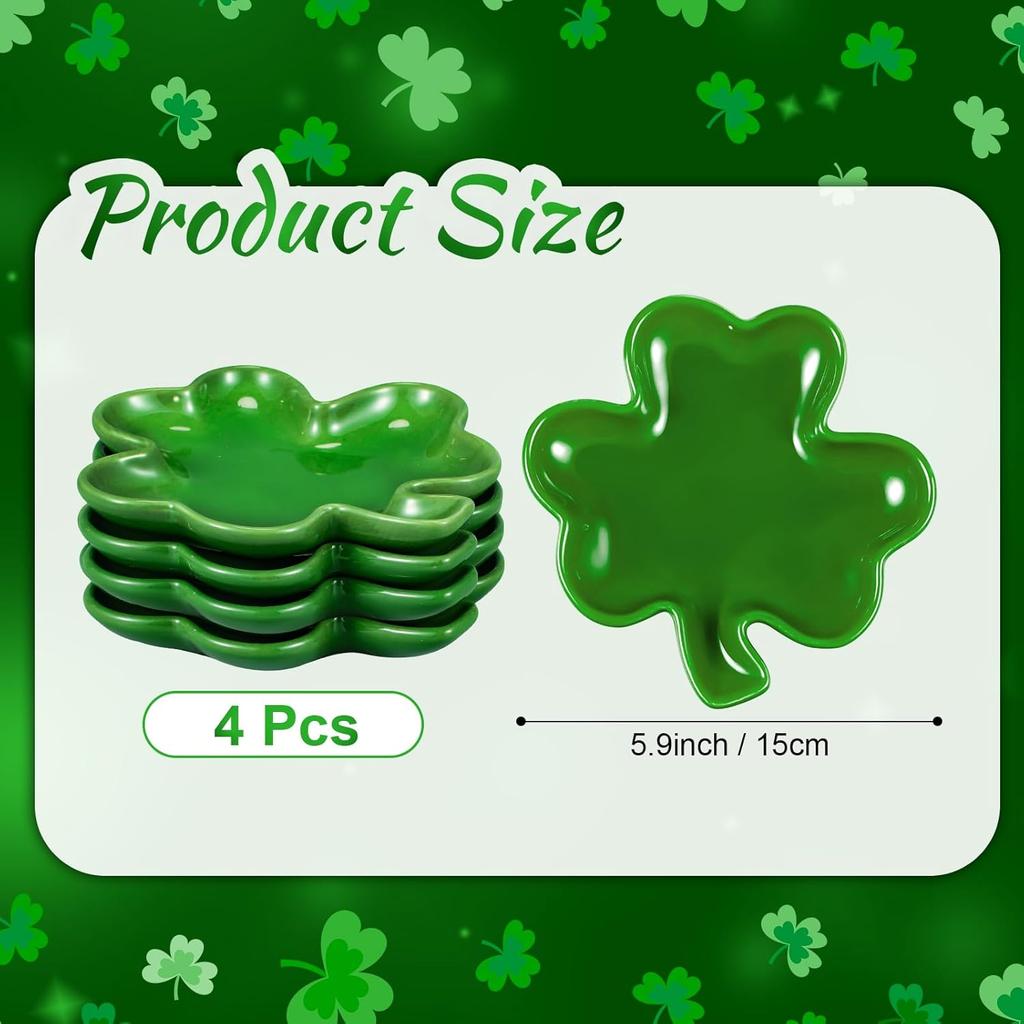 4 Pcs 5.91'' St. Patrick's Day Ceramic Shamrock Candy Dish Shamrock Shaped Plate St Patricks Day Platter Three Leaves Shaped Platters Clover Serving