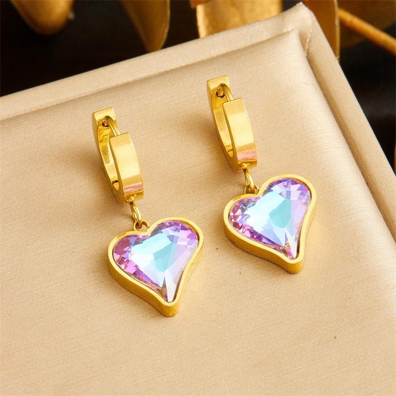 gold heart crystal jewelry set necklace earrings for women