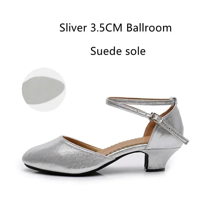 Zapatos Estándar para Mujer Nuevos Zapatos de Baile de Salón para Mujer con Perlas Punta Cerrada Zapatos de Salsa Suela Blanda de Goma Tacones Bajos para Danza Moderna