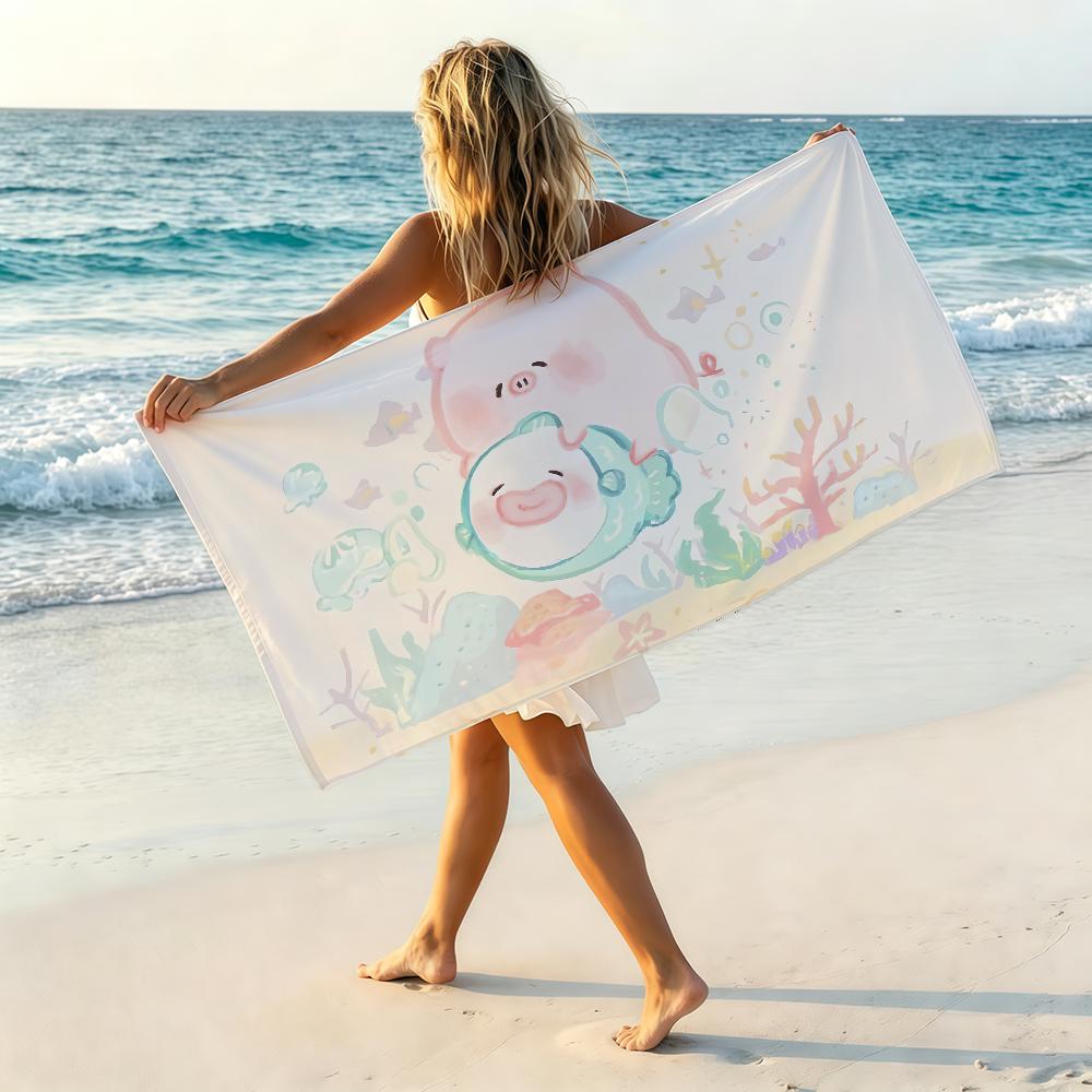 Cartoon Lulu the Piggy Towel Soft Lightweight Anti-Sand Large Beach Towel Quick-Drying Bath Sports Family