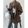 Women's British Style Retro Trench Coat with Stand-Up Collar - Tie Waist, Mid-Length, Petite Fit, Loose Outerwear for Spring & Autumn.