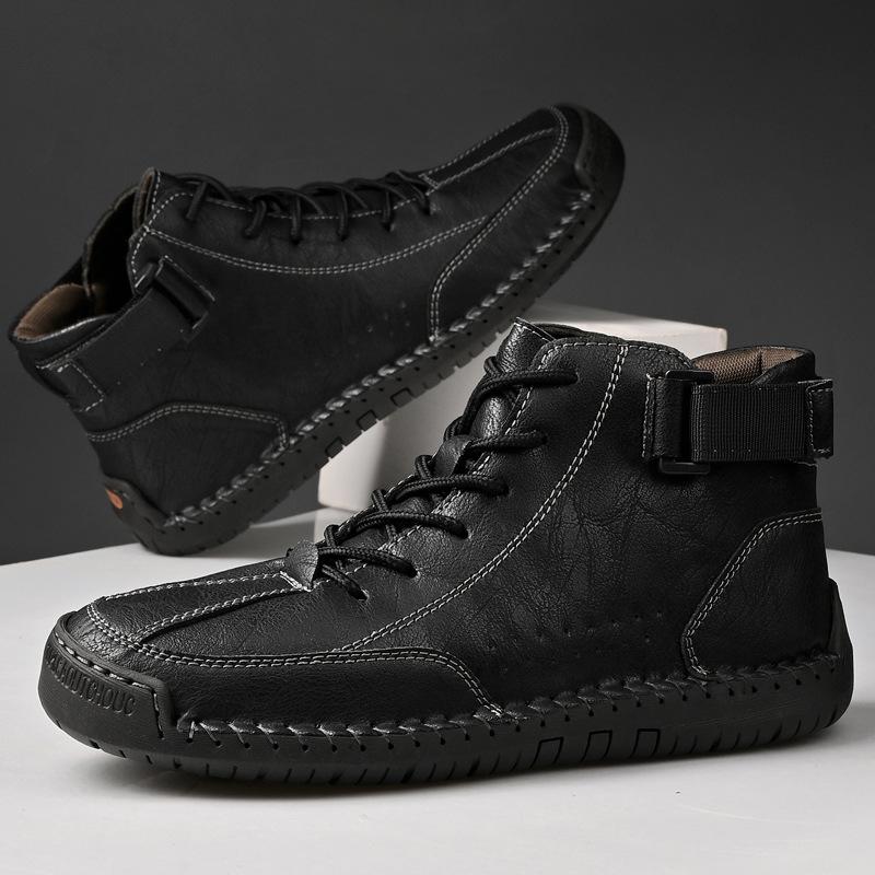 

Foreign trade live broadcast hot-selling large-size men s shoes hand-sewn sole lace-up men s genuine leather Martin boots 38 чёрный