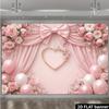 2D Pink Curtain Floral Backdrop Banner, Heart & Balloon Photography Background for Party & Photo Booth