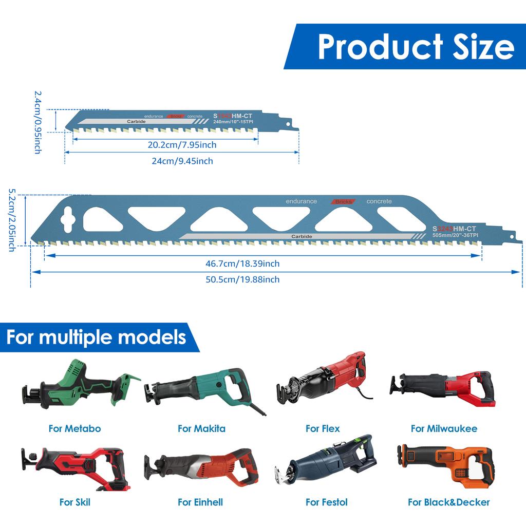 10/12/18/20 Zoll Säbelsägeblatt Universalschnitt Recipsägeblatt Legierter Stahl Roter Ziegel Beton Schneidsägeblatt