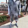 Mens Vintage Washed Cotton Blend Hoodie Shorts Set Casual Streetwear Outfit Fall
