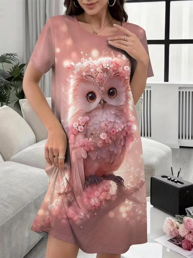 Women Round Neck Short Sleeve Mini Dress Summer 3D Girl Print