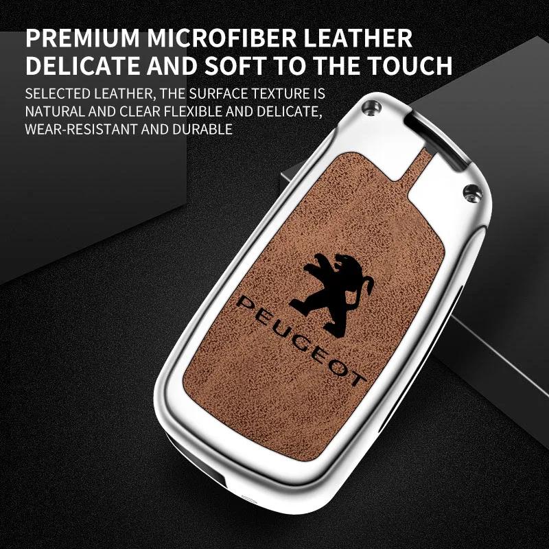 Car Sticker 2025 Hot Zinc alloy car key cover suitable for Peugeot 308 408 5008 2008 high-end genuine leather car remote key bag