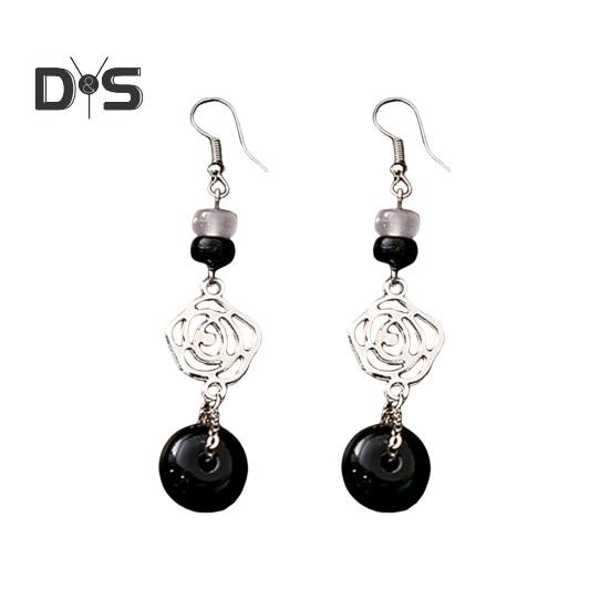 1 pár dámských visacích náušnic Dutý květ Vintage čínský styl Tvar bambusového kloubu Náušnice k Hanfu a Qipao Dlouhé střapcové visací náušnice