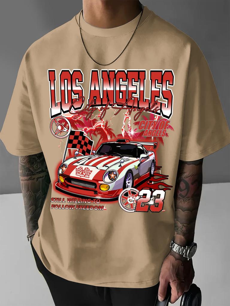 Summer New Men's Casual Los Angeles Racing Graphic T-shirt Breathable Round Neck Short Sleeve Y2K Style Perfect for Outdoor Tee
