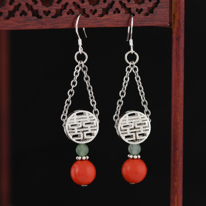 Original cinnabar earrings niche design retro long fringed earrings, natal red earrings for women