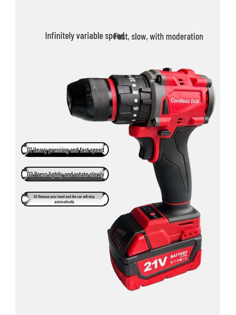 High-Power Brushless Lithium Electric Drill - Multi-Function Handheld Pistol Drill for Home Use