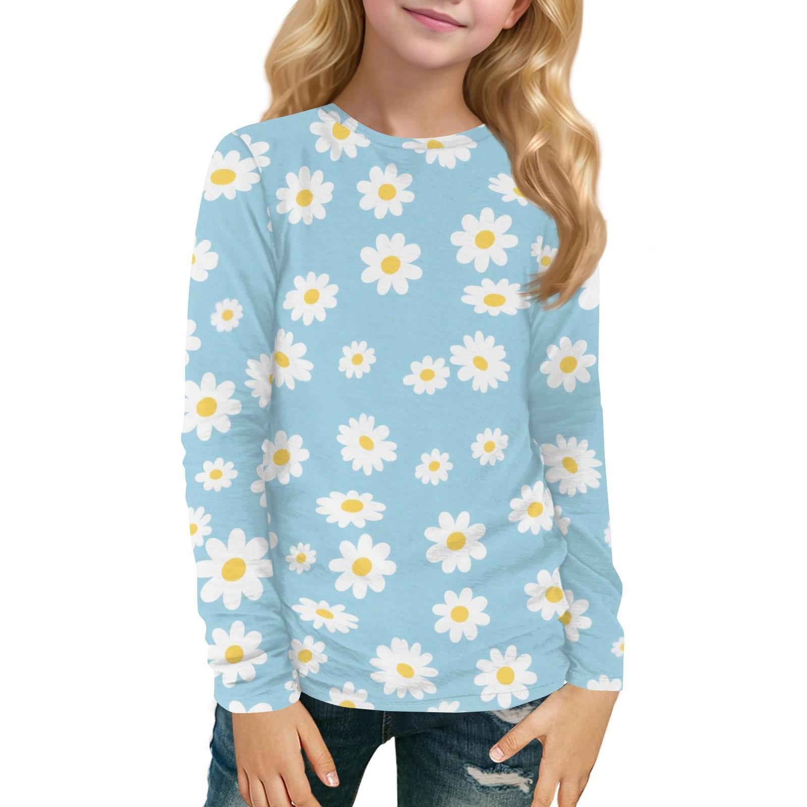 

Детский топ с длинным рукавом, круглым вырезом, с принтом, повседневный 150 циан