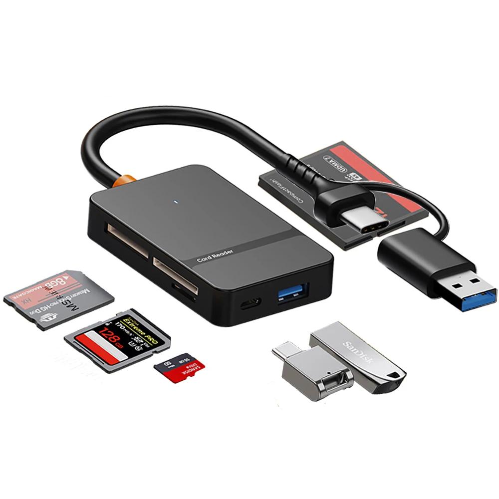 

Картридер 8 в 1 Type C USB 3.0 на SD TF CF MS Устройство для чтения карт памяти для камеры ПК Ноутбука 104 МБ/с 2 ТБ Считыватель смарт-карт Аксессуары для телефона