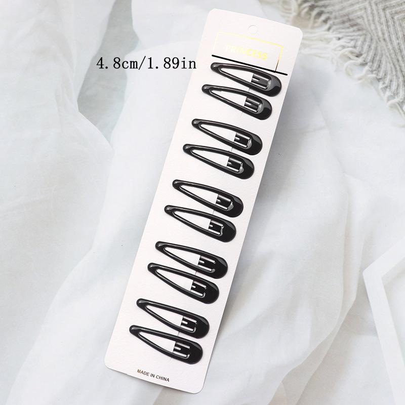 10-Piece Black Enamel Hair Clip Set for Women - Simple Forehead Stray Hair and Bangs Side Clips