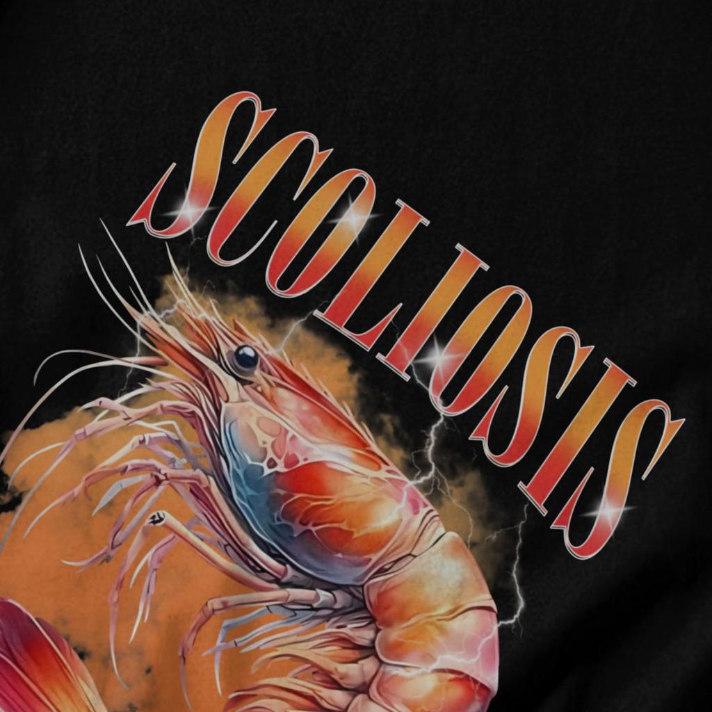Men T Shirt Funny Shrimp Scoliosis Meme Trendy Summer Y2K Graphic Oneck Unisex Clothes T Shirts