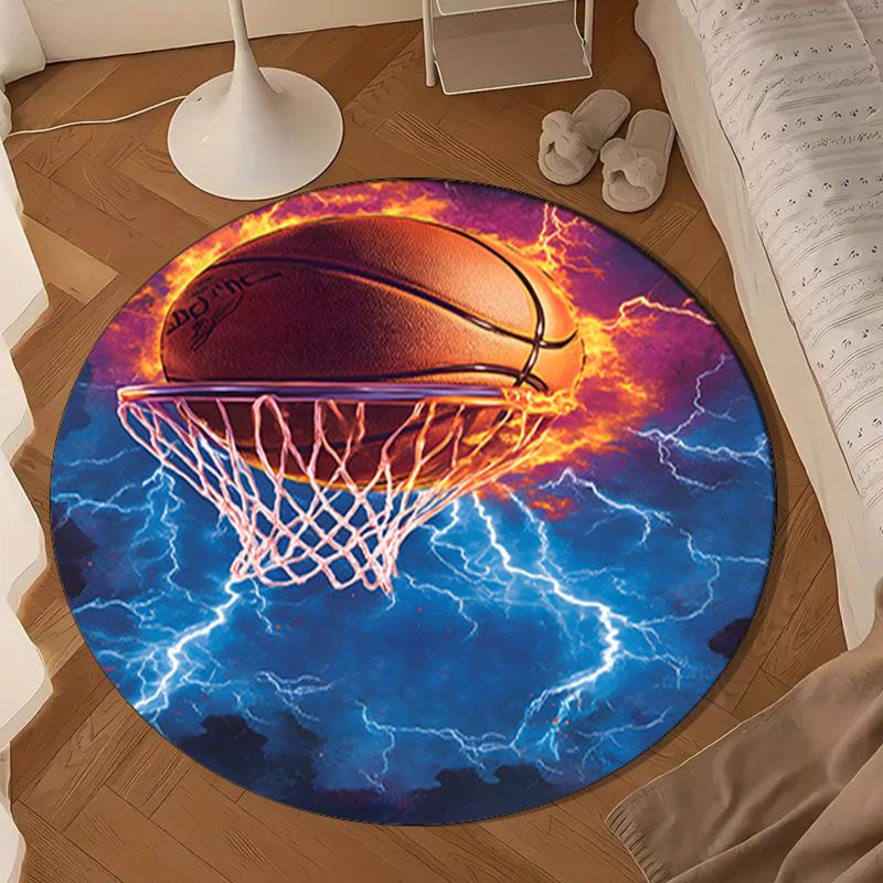 Basketball Crown Fire Sport Round Rug for Livingroom,Bedroom, Palyroom, Chair Rug, Area rug, Circle Carpet, Large Size Fan Christmas gift