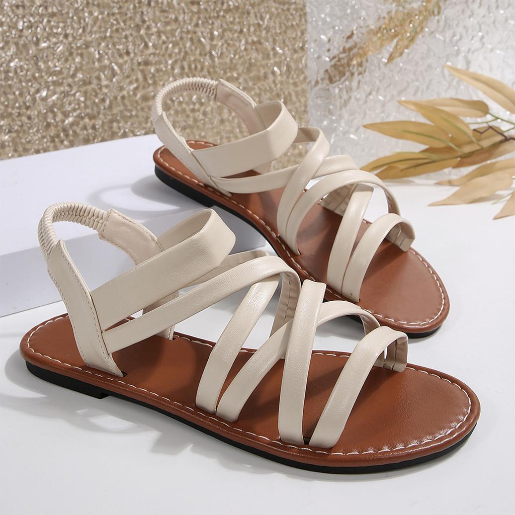 Summer Women's Cross Belt Casual Color Flat Bottom Versatile Comfortable Non Sandals for Wearing Outside