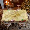 Christmas Round/Rectangular Table Cloth, Warm Yellow Santa Reindeer Sleigh Gold Decoration, Table Cloth