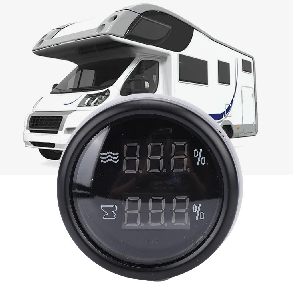 52mm 2 in 1 Digital Water Sewage Gauge Multi Function with White Backlight for RVs Trucks Boat Yachts