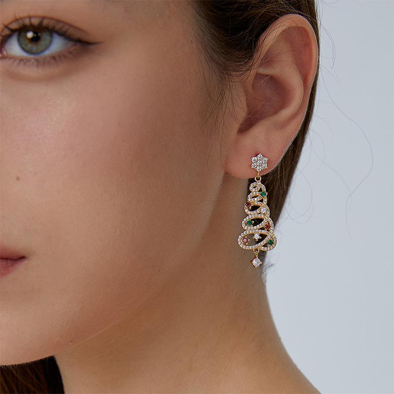 E0535 European & American Christmas Tree Snowflake Zircon Stud & Dangle Earrings for Women