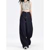 Spring and Autumn American Dark Blue Jeans Women's New Small High Waist and Thin Straight Loose Wide-leg Pants