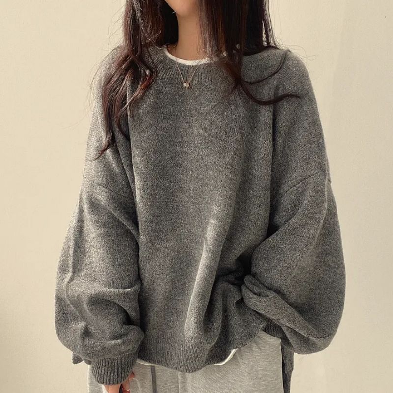 

Deeptown Gray Vintage Women Sweaters Black Lantern Sleeve Korean Fashion Oversized Knit Pullovers Solid Basic Winter XXS