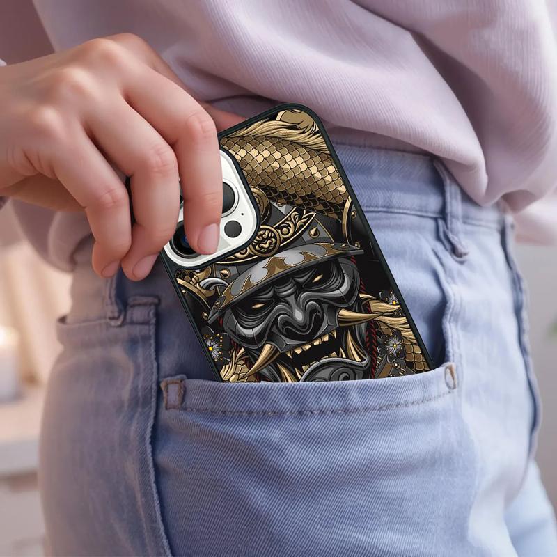 Samurai Oni Mask Phone Case For iPhone 17 Air 15 16e 14 13 Pro Max Coque 12 11 Pro Max PLUS cover