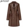BITCED Long-Length Leather Coat Spring/Autumn Long-Sleeved Leather Trench Coat Stylish British-Style Outerwear Polo Neck Single-Breasted