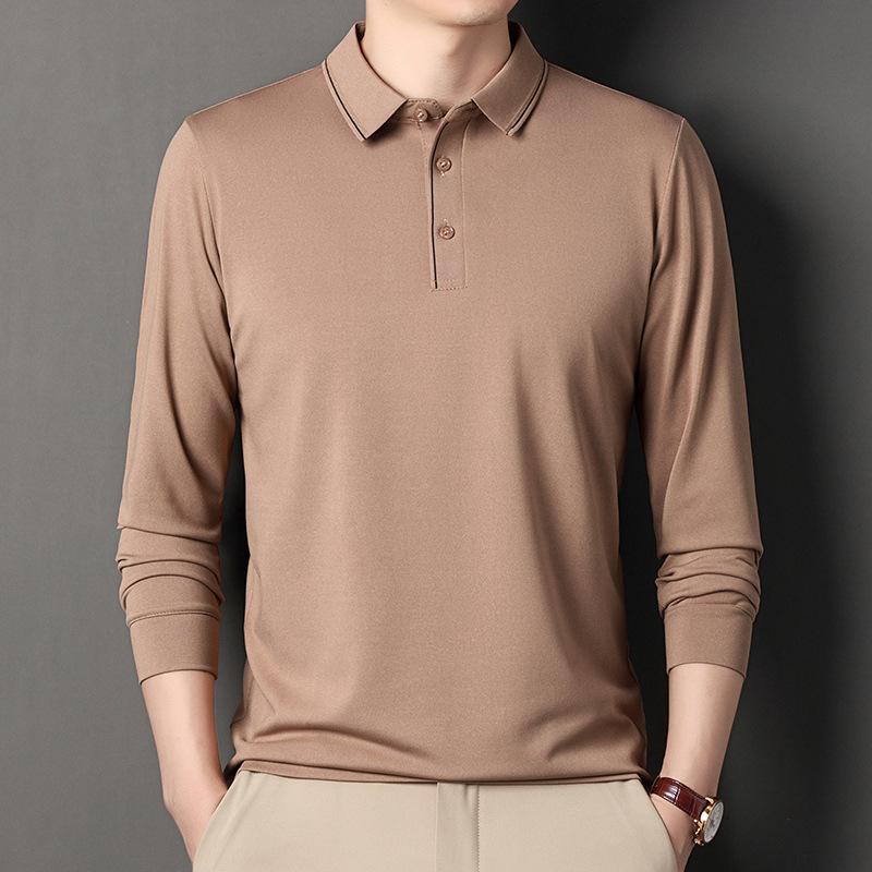 Men's Polo Spring and Autumn Long-sleeved T-shirt Men's Lapel Simple Business Youth Loose Large Size Dad Wear