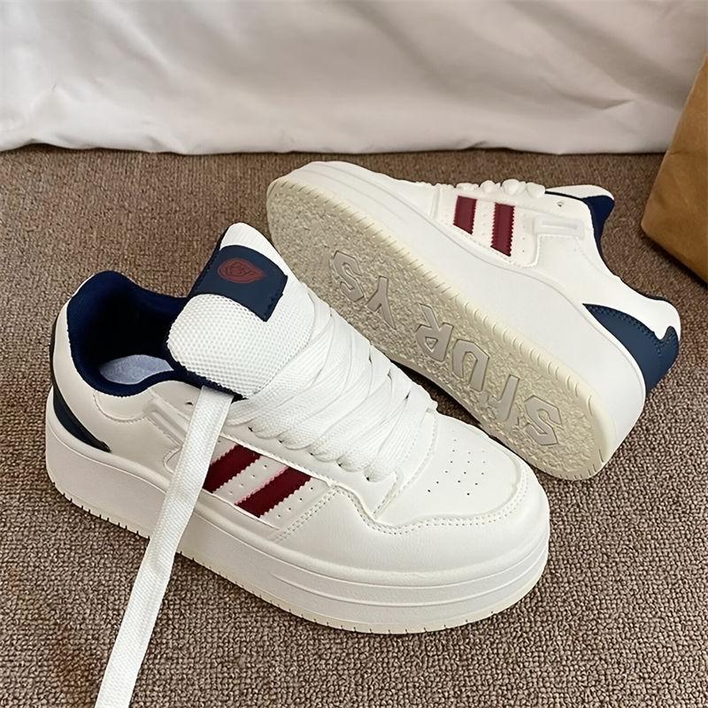 Burgundy Platform Bread Little White Shoes Women's Lightweight Round Head Student Versatile Skirt Height-increasing Couple Board Shoes