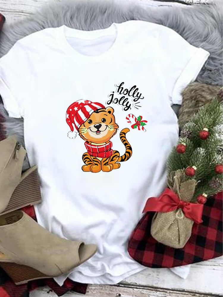 Lovely Merry Christmas Funny Trend T Shirt Women Short-Sleeved Print Tee Shirt Female Trend Clothing Women Casual Graphic Tee