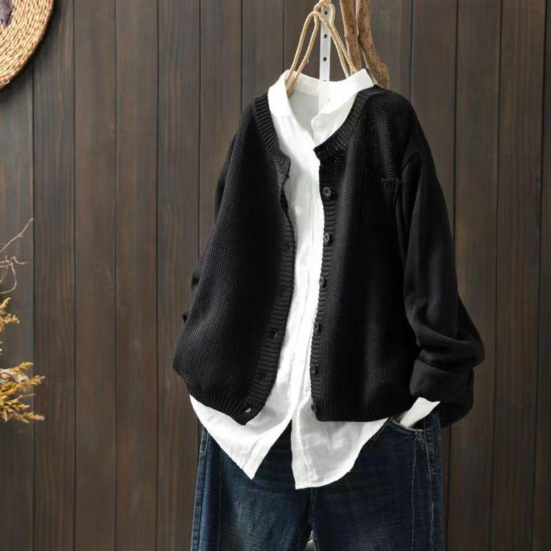 Knitted Cardigan Jacket for Women In Autumn Retro and Artistic Loose Sweater Cardigan Casual Long-sleeved Sweater Jacket