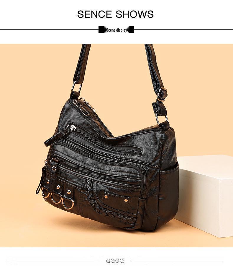 Trendy 2025 Washed Leather Shoulder Bag for Middle-aged & Elderly Women