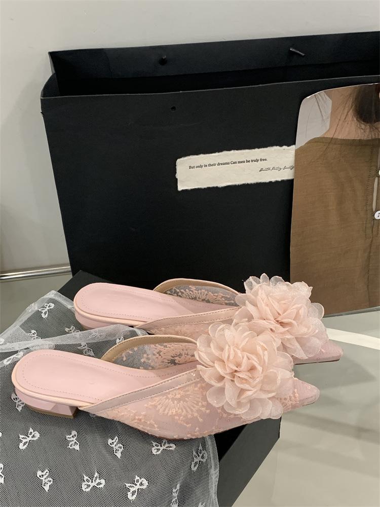 Women s Pointed Toe Low Heel Floral Spring Stylish Slip-On Slippers - Perfect for Daily Wear 35