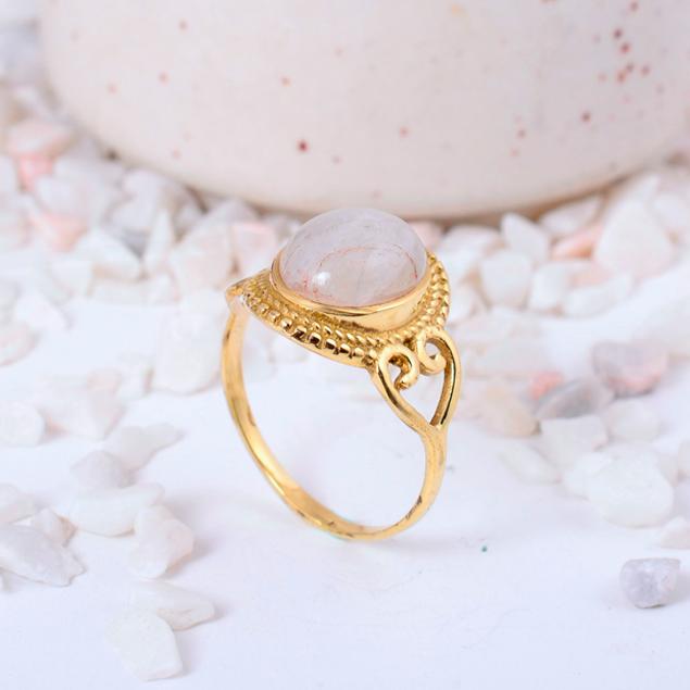 Labradorite Moonstone Ring Set, Brass Boho Gemstone Stacking Rings, Dainty Solitaire Jewelry, Spiritual Protection Gift for Her,
