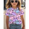 Girl Clothing Summer 3D Print T-Shirt Kawaii Cat Graphic Kids Girls Clothes Outdoor Short Sleeve Causal Children Top for Girls