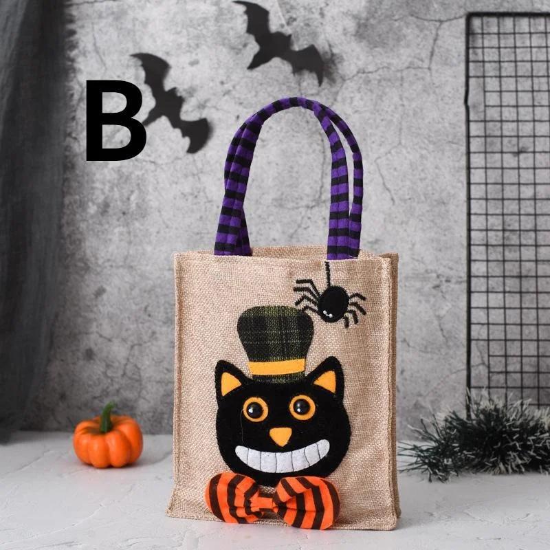 Halloween Gift Non Woven Tote Bag Black Hat Pumpkin Witch Horror Ghost Festival Party Trick Or Treat Happy Halloween Day Decor