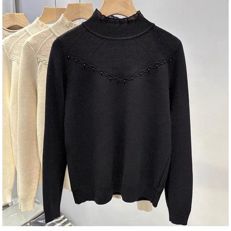 Women's Winter Semi High Neck One-piece Velvet Base Sweater with Added Velvet and Thick Thickness Inner Layer