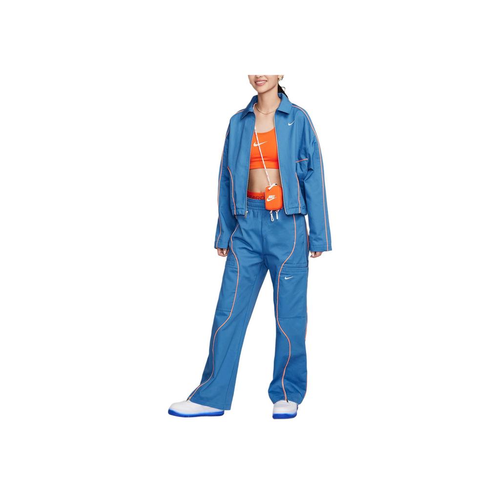 Nike Polo Collar Logo Print Long Sleeve Jacket Women jackets Starlight-Blue FN1941-402