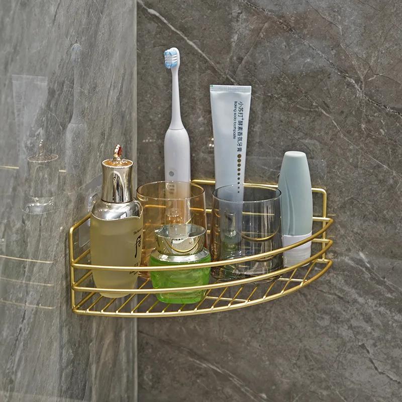 Bathroom Shelf Wall Mounted Corner Storage Shelves Shampoo Holder Cosmetic Rack Iron Shower Drain Basket Bathroom Organizer
