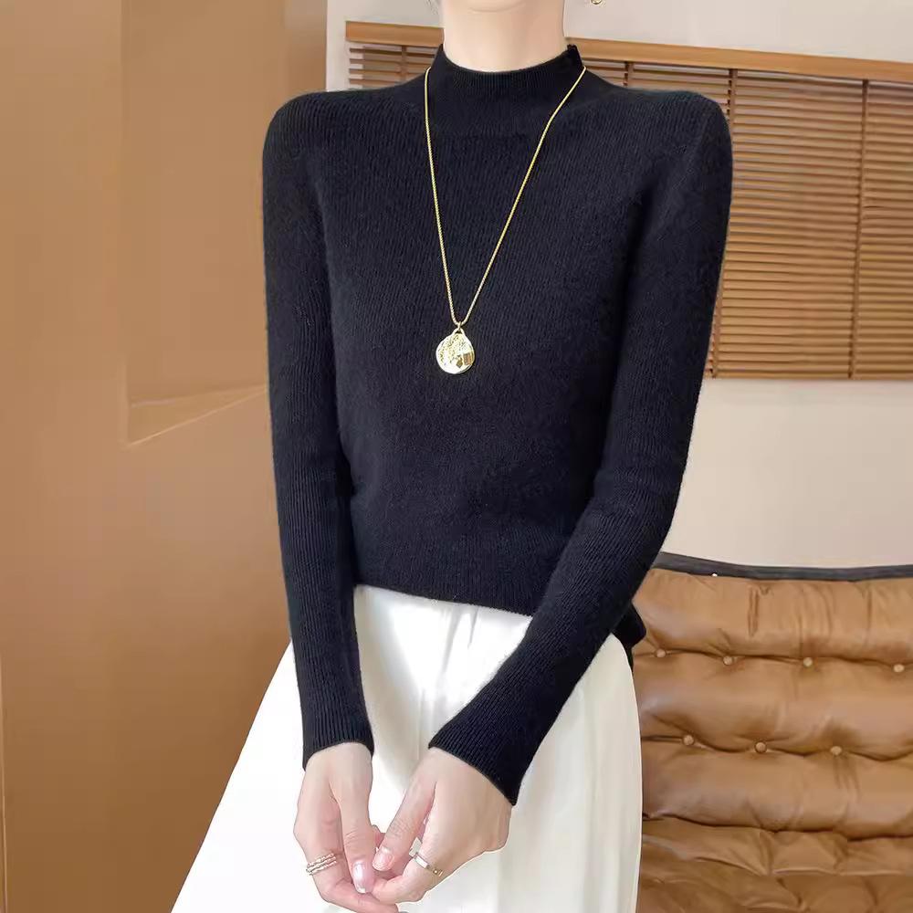 Slim and Thin Bottoming Shirt Women's Semi-high Neck Sweater Autumn and Winter Knitwear Tops