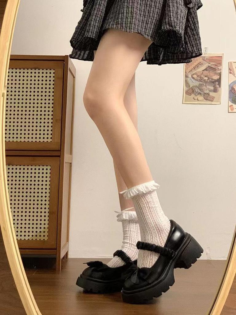 Fashion Japanese Style bowknot JK Thick Heel Mary Jane Women's Shoes Summer Vintage French Slip-On PU Leather Chunky Cosplay Pumps