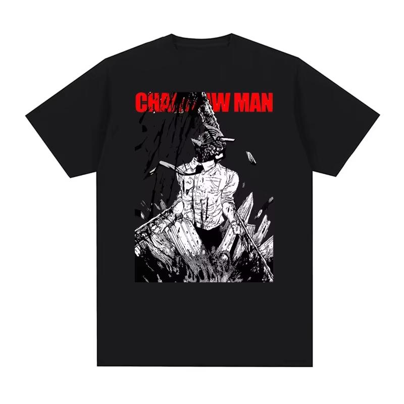 

Japanese Fashion Chainsaw T-shirt 100% pure cotton men s Harajuku short-sleeved T-shirt comic pattern printed short-sleeved L